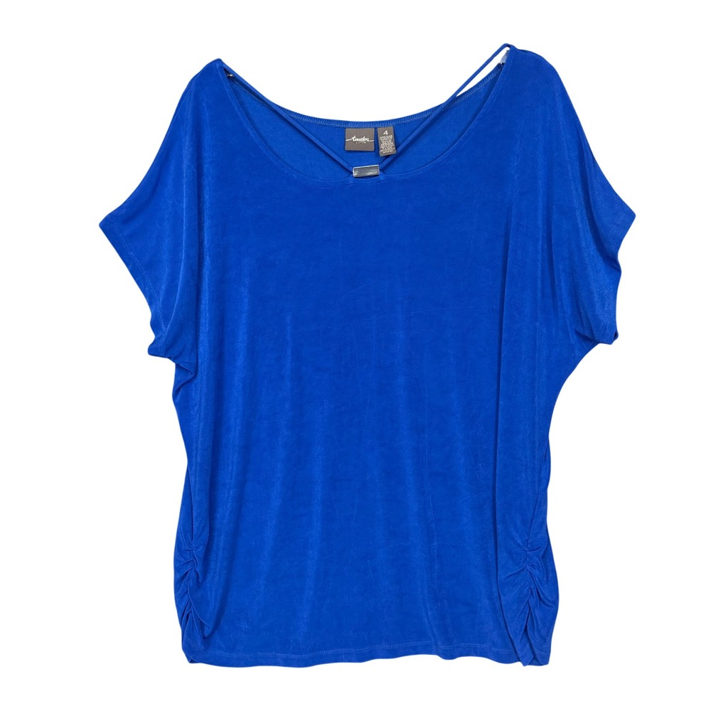 Chicos Travelers Top‎ 4 Womens 20 XXL Cobalt Blue Ruched Side Slinky Knit Blouse